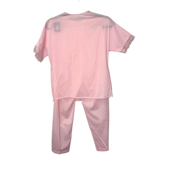 VTG Pink Lace Pajama Set Womens Size 32 Nylon 2-Piece Sleepwear Short Sleeve - Picture 2 of 13